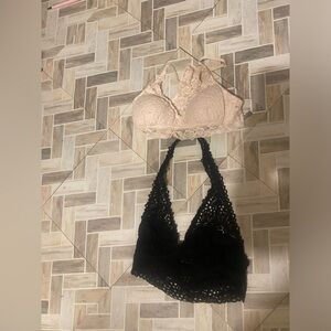 Aerie Black and Cream Lace Bralette Set